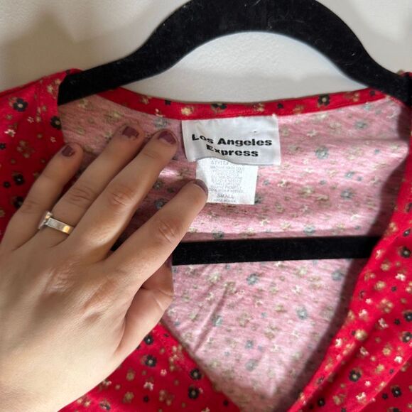 Vintage 90s Express Floral Women’s V Neck Flare Sleeve Blouse - Picture 4 of 6